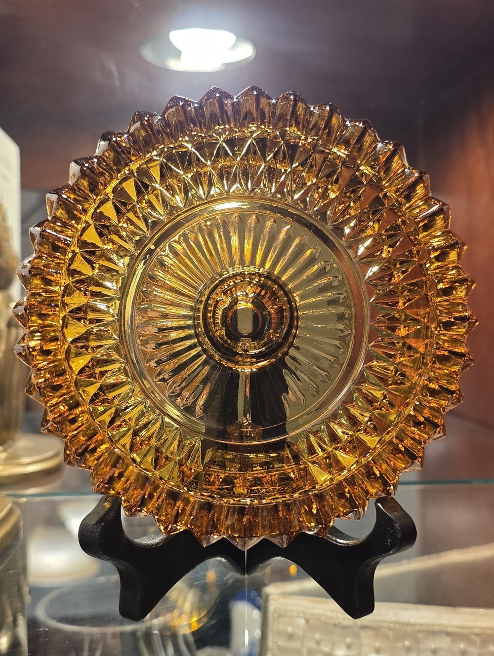 Vintage Indiana Glass Amber "Diamond Point" Candle Holder | MCM